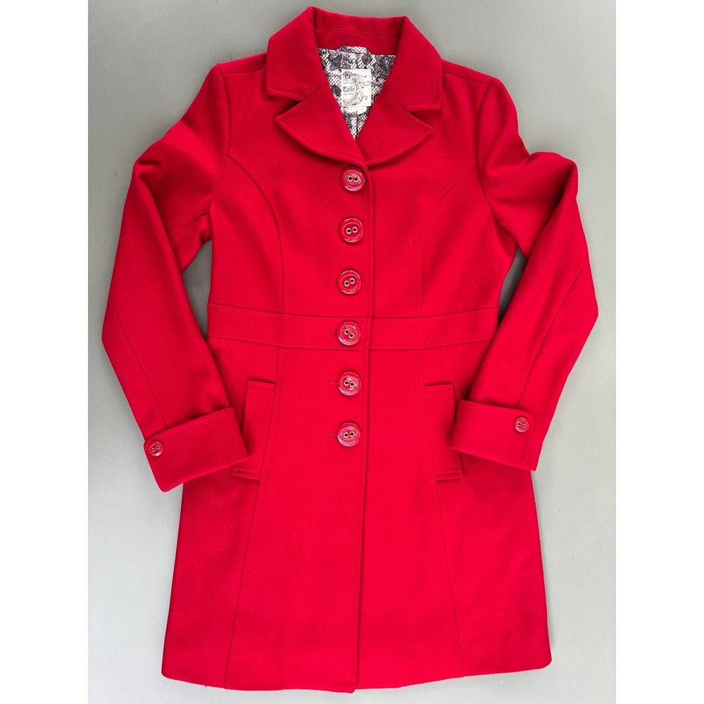 Tulle Red Wool Blend Button Front Empire Waist Pea Coat Medium
